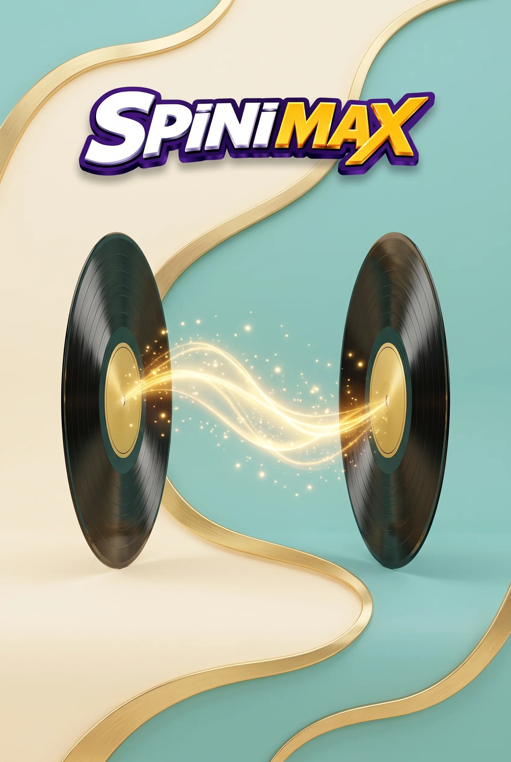 Spinimax mit zwei Schallplatten, verbunden durch einen goldenen Lichtstrom