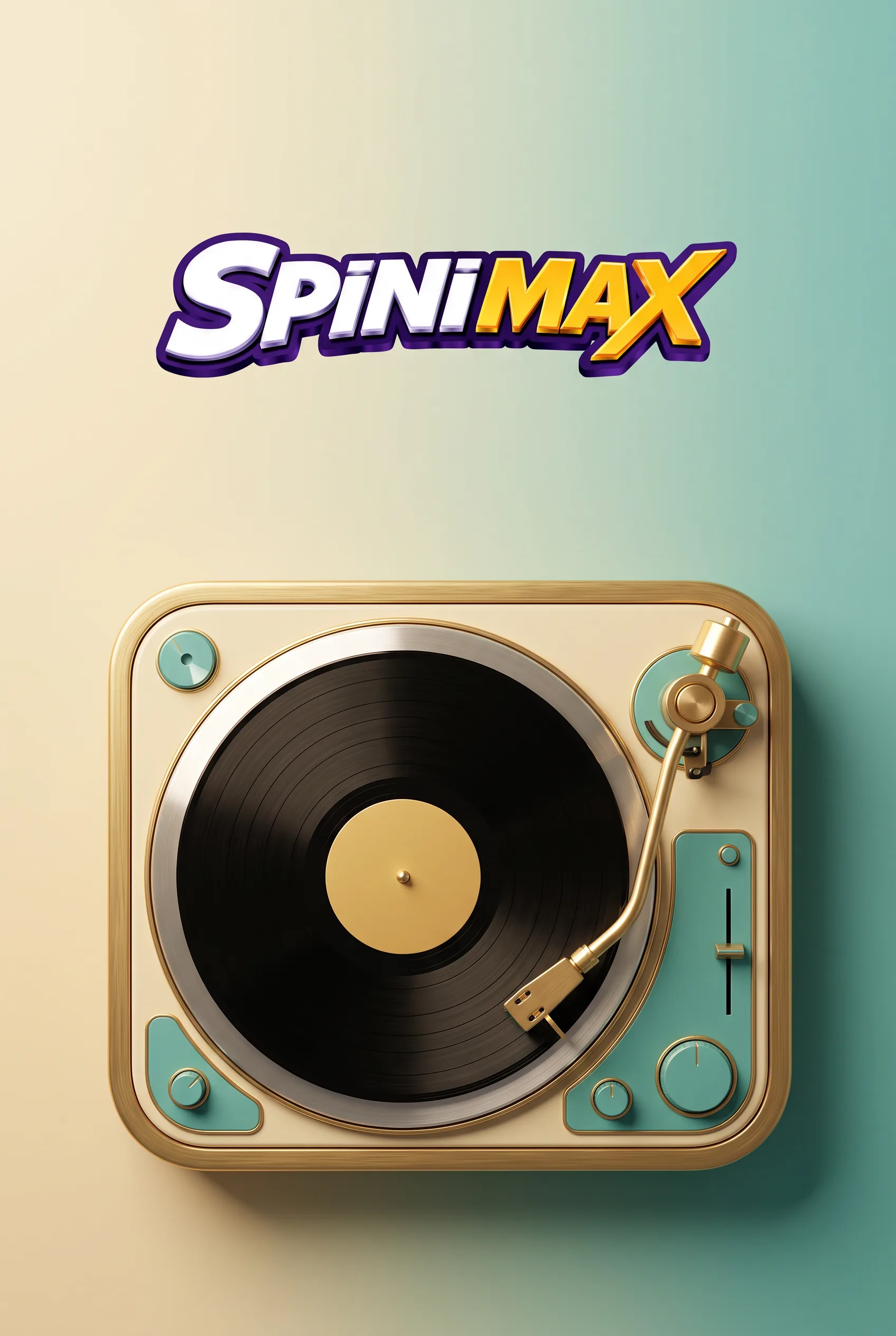 Spinimax Registrierung als Illustration im Stil eines goldenen Plattenspielers